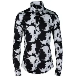 Nova chegada moda casual crânio genuíno impressão digital camisas masculinas 100% algodão de alta qualidade manga longa plus size M-4XL