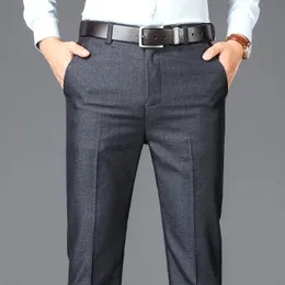 Business Casual Suit Pantolon Erkekler Katı Yüksek Bel Düz Ofis Formal Pantolonlar Erkek Stil Uzun Artı Boyut 240125