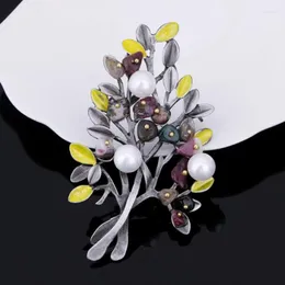 Broszki 2024 Symulowane perłowe drzewo dla kobiet Nature Stone broszka vintage wielokolorowe liście biżuterii Broche Burekle XZ154