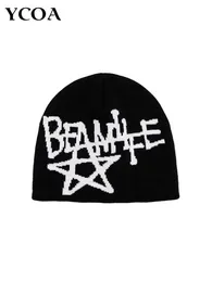 Cappello da donna Beanie Maglia Lettera Stella Grafica Inverno Y2k Streetwear Estetica nera Moda coreana Pullover Kpop Hip Hop Unisex 240124