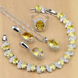 Ensembles de bijoux en argent 925, zircone cubique jaune, boucles d'oreilles/pendentif/collier/bagues/Bracelet pour femmes