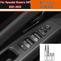 Car Styling Black Carbon Decal Car Window Lift Button Switch Panel Cover Trim Sticker 4 Pcs/Set For Hyundai Elantra CN7 2021-23