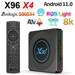 X96 X4 Android 11 TV Box AMLOGIC S905X4 4GB 32GB 2.45G 듀얼 WIFI BT 8K HD RGB LIGHT LIGHT PLAYW SMART TV 수신기 세트 상단 상자