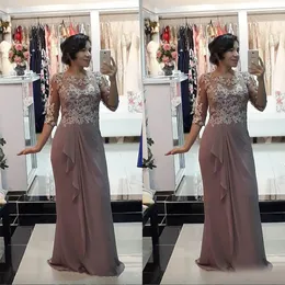 2024 cinza mãe fora vestidos de noiva jóia meia manga chiffon rendas apliques babados até o chão baile de formatura mãe vestido de convidado de casamento