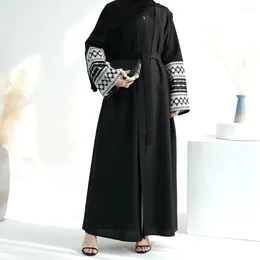 Roupas étnicas Algodão Linho Aberto Abaya Kimono Bordado Abayas para Mulheres Dubai Luxo Cardigan Vestido de Festa Muçulmano Ramadan Islam Outfits