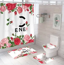 High-End-Polyester-Digitaldruck-Duschvorhang, Bodenmatte, vierteiliger Toiletten-Duschvorhang, Modemarke