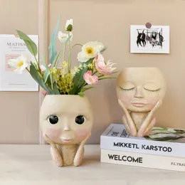 Plantador de rosto corado, escultura de design de cabeça, plantador de flores, jardim, vaso de plantas interno
