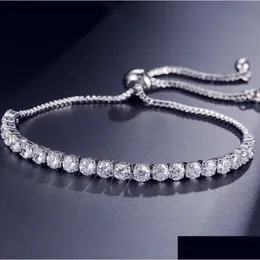 Braccialetti da sposa Nuovo marchio Semplice gioielli di moda Oro bianco riempito Mti Pietre preziose Cz Diamante Pling Braccialetto fortunato regolabile per Dro Otqsv