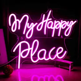 Led Neon Sign Wanxing My Happy Place Pink Lamps Led Neon Light Home Art Wall Decor Sign Bar Bedroom Shop Wedding Birthday Party 선물 YQ240126