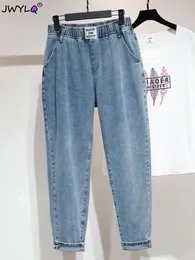 Cintura alta baggy tornozelo comprimento jeans retos mulheres oversize 5xl harem denim calças elásticas pantalones casuais soltos vaqueros 240123