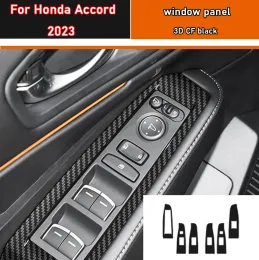 자동차 스타일링 블랙 카본 데칼 자동차 윈도우 리프트 버튼 스위치 패널 커버 트림 스티커 4 PC/SET for Honda Accord 2023