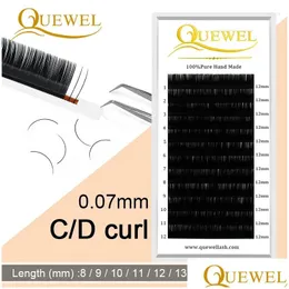 Fałszywe rzęsy Quewel 0,07 mm Endash Extension 12lines/Tray 8-15 Mieszany C/CC/D Curl Silk Volume Eye rzęs Makeup Faux Norek Druk OTYTX