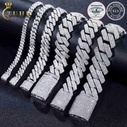 Charme Pulseiras 8mm-25mm Pass Diamond Tester 925 Sterling Silver Full Vvs Moissanite Iced Out Cuban Link Tornozeleira Pulseira para Homens Mulheres WF9S