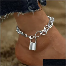 Anklets Modyle Hiphop Sier Color Lock For Women Thick Chain Ankle Bracelet Leg Foot Jewelry Gifts Drop Delivery Ot5F6