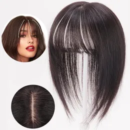 Görünmez sentetik ön düzgün patlama saç sahte saçak klipsinde patlama kapağı beyaz saçlar için doğal kadın peruk saç parçası 240118