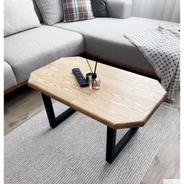 Móveis para sala de estar Mesa de centro de madeira de meados do século moderna feita à mão para sala de estar com pernas em forma de U Entrega direta Home Garden Furni Ots4Z