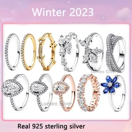 2024 Winter Neue 100% Silber Hohe Qualität Original Funkelnden Herbarium Cluster Birne Halo Ring frauen Schmuck Weihnachten