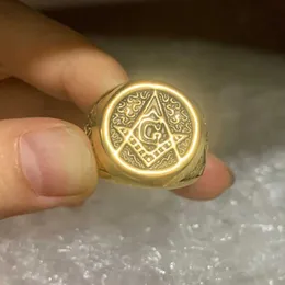 Band Rings Men's Free Mason Freemasonry Gold Plated Stainless Steel Masonic Symbol Ring 240125