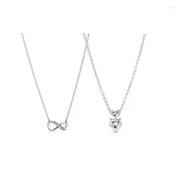 Chains LR Double Heart Love Necklace For Women Mobius Strip Endless Choker 925 Sterling Silver Chain With Pendant Fine Jewelry Gift