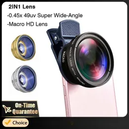 37mm Mobile Phone Lens 0.45x 49uv Super Wide Angle + Macro HD Camera Lens 2 IN 1 Universal Clip Lens For iPhone 15 14 13 12 Pro Samsung Huawei Xiaomi Smart Phones