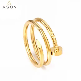 Anéis de banda Asonsteel banhado a ouro na moda de aço inoxidável multicamadas sercw anel de unha para mulheres menina homens dedo moda estilo tendência jóias 240125