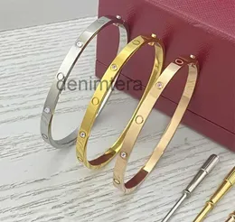 Diamond 4mm 18k Gold Plated Hight Bangle Bangle Classic Fashion Lover Bracelet for Women Girl Wedding Mother 'Day Jewelry Gifts UJA7