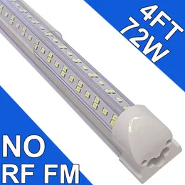 Tubo de luz LED integrado de 4 pés 72W T8 em forma de V 48 "Quatro fileiras 72.000 lúmens NO-RF RM (equivalente fluorescente de 300W) Escolas com tampa transparente 6500K 8FT LED Shop Lights usastock