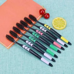 Toothbrush 10pcs Toothbrush Soft Bristle Adult Bamboo Charcoal Household Fine Wool Toothbrush Antibacterial for Family Men and WomenL2401