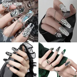 Anéis de banda na moda moda prego anel armadura conjunto cor prata irregular peças de unhas ajustável anéis abertos jóias acessório feminino presentes 240125