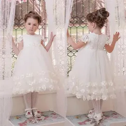 Vestidos da menina lindo vestido de renda marfim flor o pescoço a linha na altura do joelho princesa festa de aniversário do bebê primeira comunhão vestido de casamento