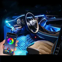 LED Neon Sign Tcart acessórios para carro App Controle RGB Interior do carro Atmosfera lâmpada de fibra óptica LED Strip Luz decorativa Neon EL Wire YQ240126