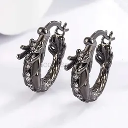 Hoop Huggie Hoop Earrings 2024 Zircon Dragon Chinese Zodiac Ear Jewelry Vintage Sculpture Pattern 925 Silver Gold Color Buckle Kofsac