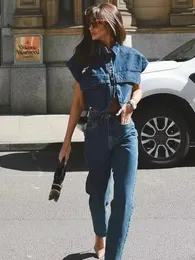 Casual Double Pocket Denim Vest Loose Wid Down Collar SingleBreasted Short Vests Female 2023 Autumn Y2K ärmlös Streetwear 240118