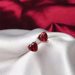 Charm Leechee Heart Garnet Stud Earrings for Woemn Anniversary Birthday Gift 5mm Wine Red Natural Gemstone Real Sterling Sier