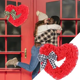 Flores decorativas grinalda do dia dos namorados para a porta da frente coração dia dos namorados com arco xadrez decoração da fazenda