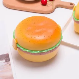 Geschirr-Hamburger-Lunchbox, doppelstöckig, süßer Burger, Bento, Mikrowelle, Kinder, Schule, Behälter, Gabel, Geschirr-Set