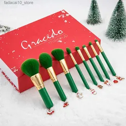 Makyaj fırçaları 8pcs Noel hediye kolye tipi makyaj fırçaları set yeşil profesyonel gevşek toz göz farı fırçası dudak allık güzellik aracı Q240126