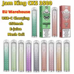 Jam King CKS 3500 Vapes Tek Kullanımlık Puff 3500 Depo Alman Sigarette Ellettroniche 2% 3% 5% Vape 6ml örgü bobin usb-c şarj e sıvı suyu aroması puf bar vs kayıp Mary