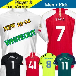 23 24 Arsen Arsenall Soccer Jerseys Whiteys Special Gunner 2023 2024 Home Away Away Away Away 3rd Player 버전 기차 Odegaard Saka Rice 남자 여자 축구 셔츠 키즈 키트