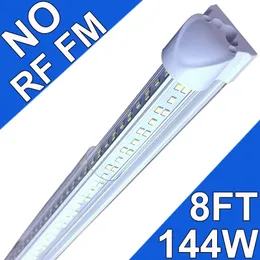 144W 8FT LED Shop Light, 144000lm 6500K Super Bright White, NO-RF RM Linkable Ceiling Light Fixture, V Shape Integrated T8 LED Tube Light Barbershop Workbench usastock