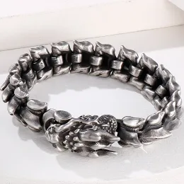 Retro Style Mens 14K White Gold Dragon Link Chain Bracelet For Men Masuline Biker Jewelry With Gift Bag 8.3 Inch On Hand Band