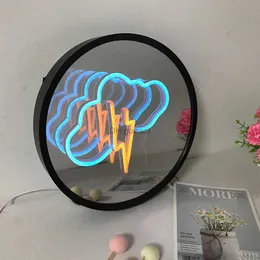 LED Neon Sign 3D Magic Infinite Mirror Multi-layer Cloud + Lightning Neon Round Mirror Sign LED Neon Girls Room Decor Sinais Night Lamp Lights YQ240126