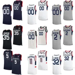 남자 여자 아이들 대학 농구 UConn Huskies Jersey 11 Alex Karaban 2 Tristen Newton 5 Stephon Castle 32 Donovan Clingan 12 Cam Spencer 35 Samson Johnson wewn on