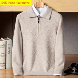 Chegada moda 100% puro cashmere suéter masculino lapela meio zíper oversized engrossado inverno plus size s - 4xl 5xl 6xl 240124