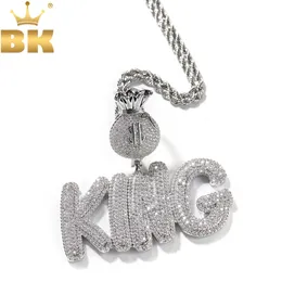 TBTK Custom Bubble Letters With Dollar Sign Money Bag Clasp Name Pendant Necklace Iced Out Cubic Zirconia Charm Hiphop Jewelry 240119