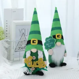 Świąteczny dzień St Patricks Gnome Pluszowe ręcznie robione dekoracje elfy bez twarzy zielone figurki karłowate stół domowy ozdoba 0126