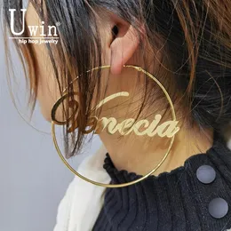 Fascino Uwin Orecchini con lettere fai-da-te Grandi orecchini rotondi in acciaio per le donne Grandi orecchini in acrilico Bougtique Accessori alla moda Gioielli
