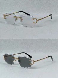 Photochromic Sun Glassses lens colors changed in sunshine from crystal clear to dark diamond design cut lens rimless metal frame outdoor 0115 with original box