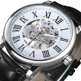 الفائز Business Skeleton Watches Mechanical Watches Top Brand Luxury Watch Watch Leather Leather Belt Luminous Hands Minimalist Wristwatch 240123