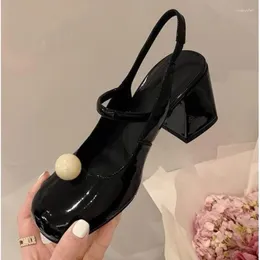 Dress Shoes Women's Chunky Heels 2024 Spring Pearl Square Toe Women Mary Jane Fashion Party Heeled Black Pumps